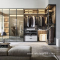 Transparent glass wardrobe in the bedroom